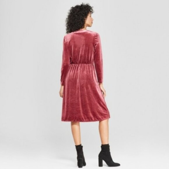 A New Day Berry Burgundy Red Velour Wrap Bodice V Midi Dress XXL NWOT - Picture 3 of 4